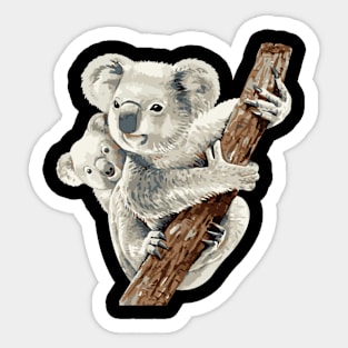 Koala Bear And Baby Realistic Watercolor Sticker